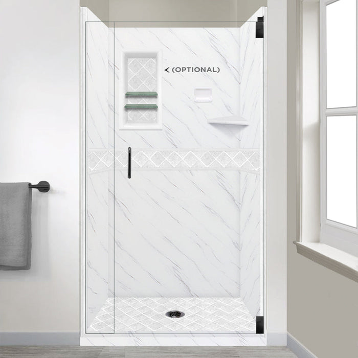 American Bath Factory Carrara Marble Diamond Alcove Shower Enclosure Kit