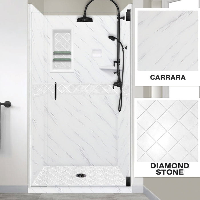 American Bath Factory Carrara Marble Diamond Alcove Shower Enclosure Kit