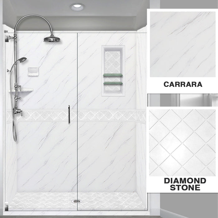 American Bath Factory Carrara Marble Diamond Alcove Shower Enclosure Kit