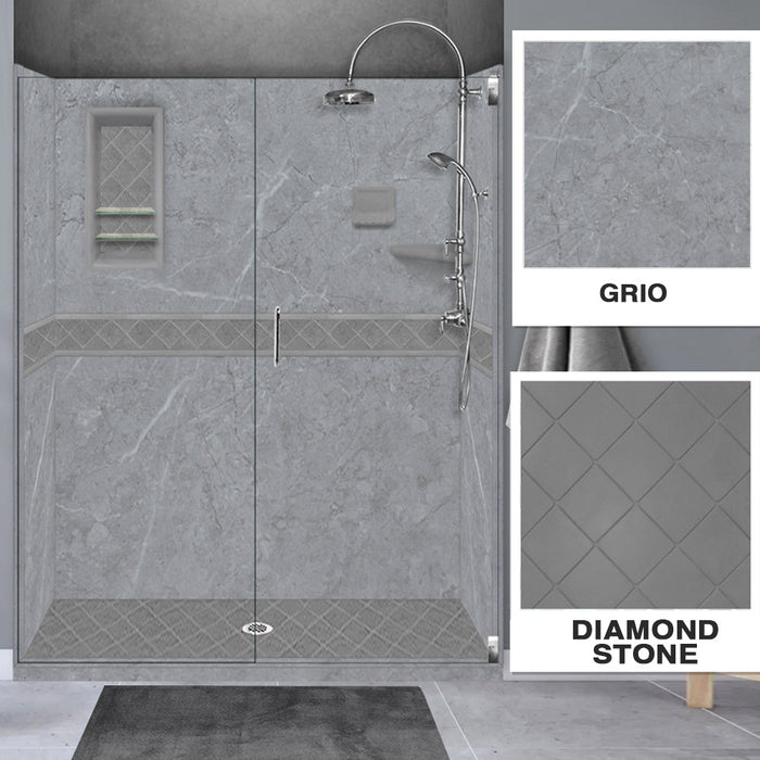 American Bath Factory Grio Marble Diamond Alcove Shower Enclosure Kit