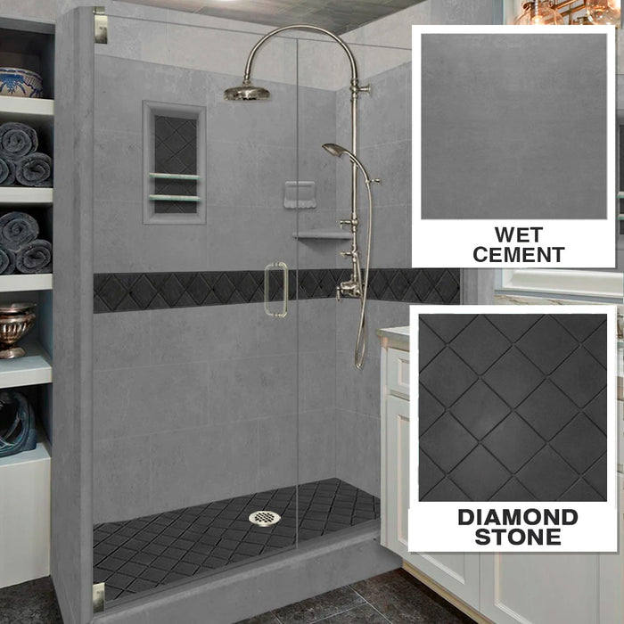 American Bath Factory Diamond Wet Cement 60" Alcove Stone Shower Enclosure Kit