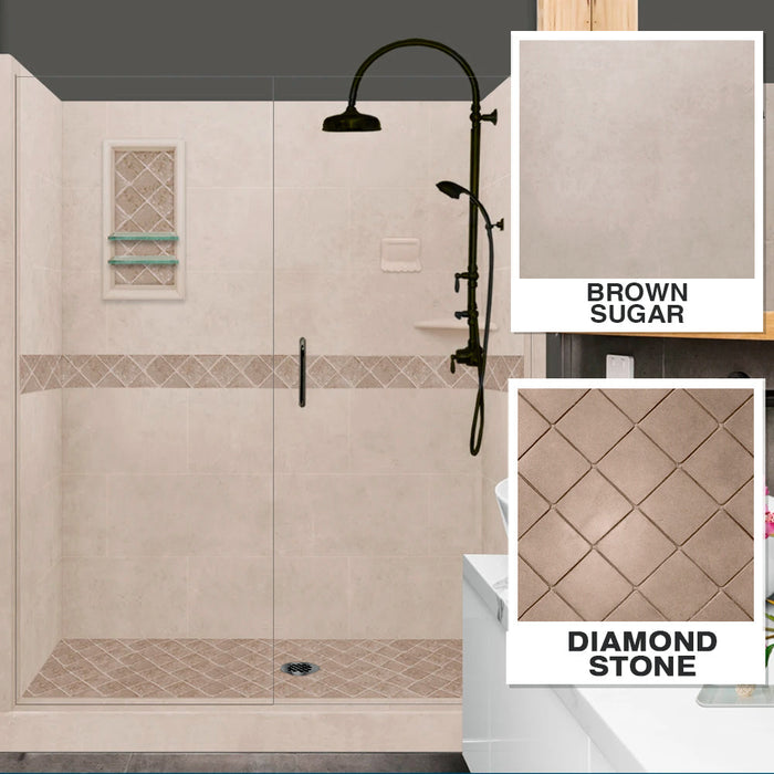 American Bath Factory Diamond Brown Sugar 60" Alcove Stone Shower Kit