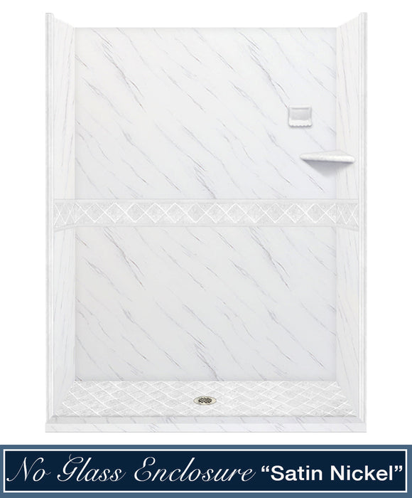 American Bath Factory Carrara Marble Diamond Alcove Shower Enclosure Kit