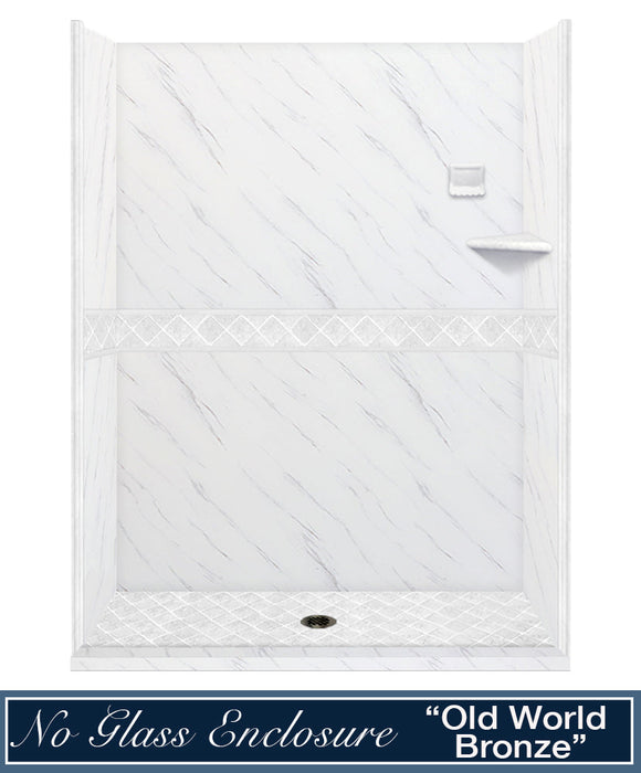 American Bath Factory Carrara Marble Diamond Alcove Shower Enclosure Kit