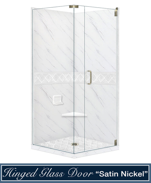 American Bath Factory Carrara Marble Diamond Corner Shower Enclosure Kit