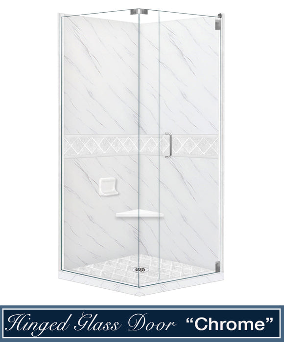American Bath Factory Carrara Marble Diamond Corner Shower Enclosure Kit