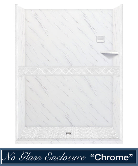 American Bath Factory Carrara Marble Diamond Alcove Shower Enclosure Kit