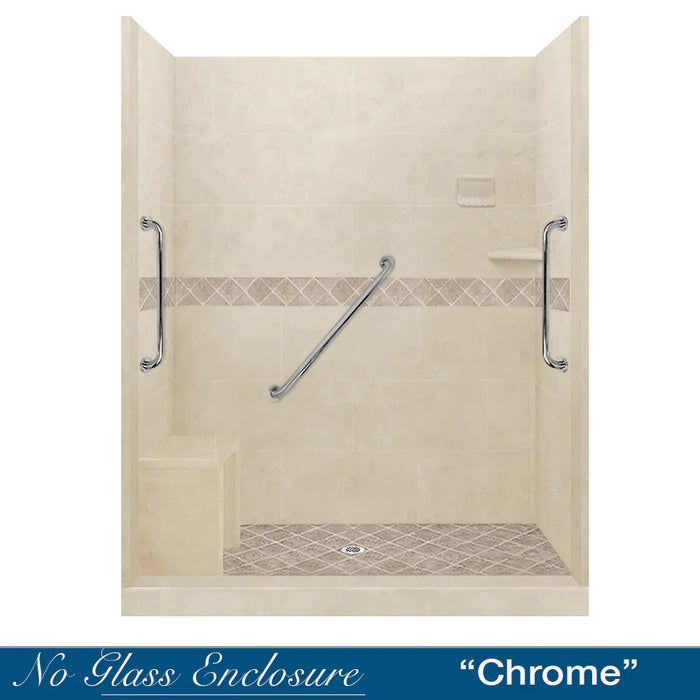 American Bath Factory Diamond Desert Sand 60" Alcove Stone Shower Kit SPECIAL (FREE - Shampoo Niche)