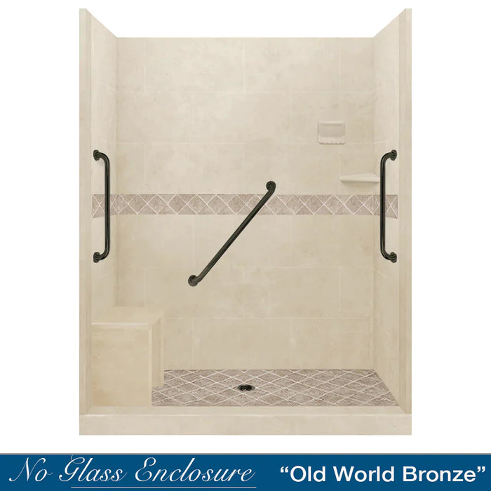 American Bath Factory Diamond Desert Sand 60" Alcove Stone Shower Kit SPECIAL (FREE - Shampoo Niche)