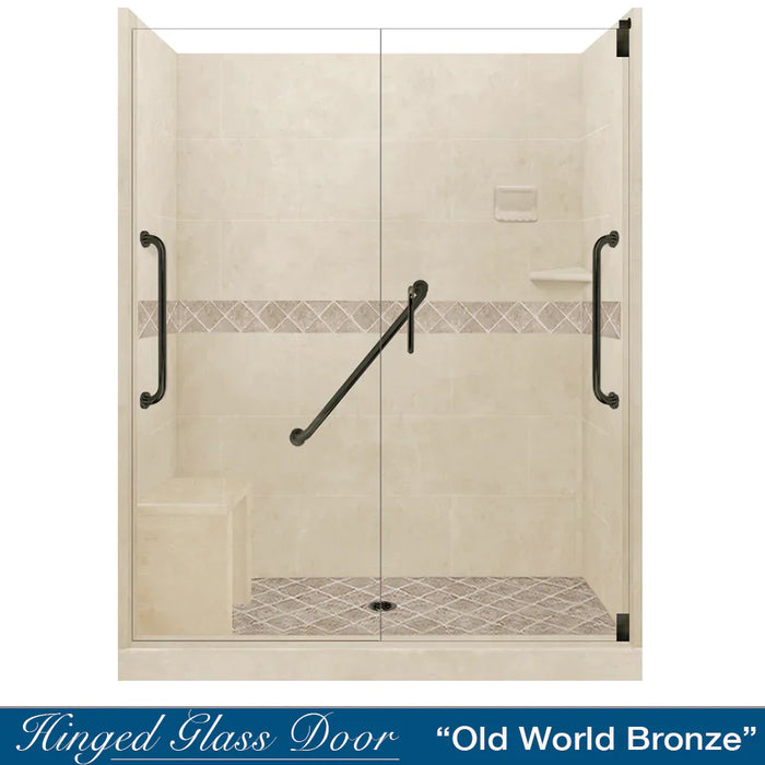 American Bath Factory Diamond Desert Sand 60" Alcove Stone Shower Kit SPECIAL (FREE - Shampoo Niche)