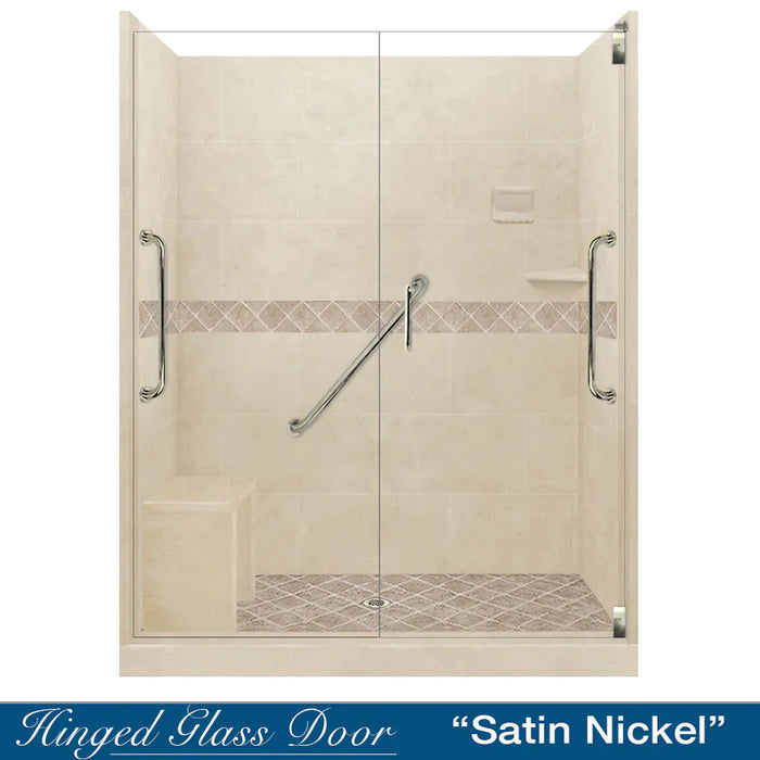 American Bath Factory Diamond Desert Sand 60" Alcove Stone Shower Kit SPECIAL (FREE - Shampoo Niche)