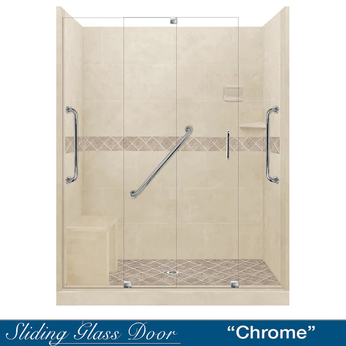 American Bath Factory Diamond Desert Sand 60" Alcove Stone Shower Kit SPECIAL (FREE - Shampoo Niche)