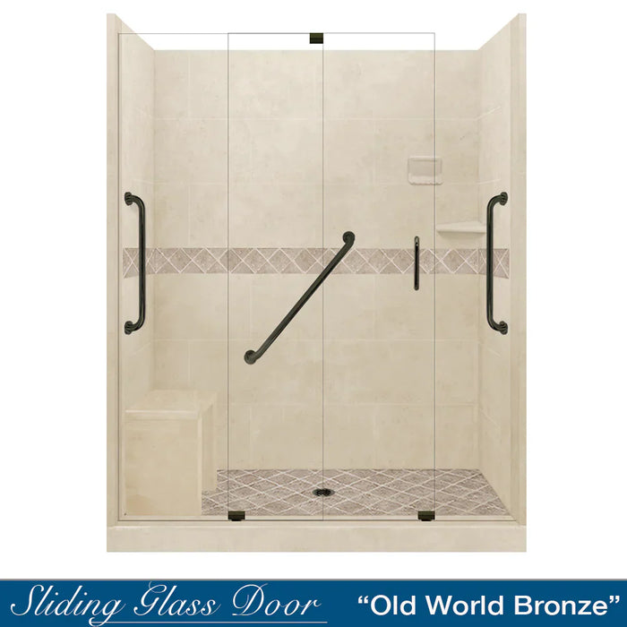 American Bath Factory Diamond Desert Sand 60" Alcove Stone Shower Kit SPECIAL (FREE - Shampoo Niche)