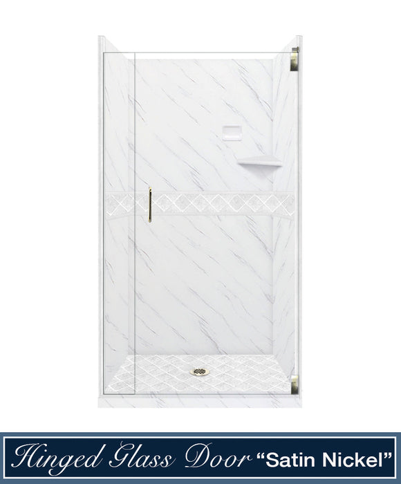 American Bath Factory Carrara Marble Diamond Alcove Shower Enclosure Kit