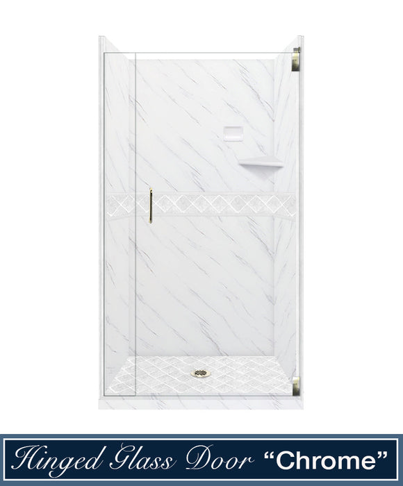 American Bath Factory Carrara Marble Diamond Alcove Shower Enclosure Kit