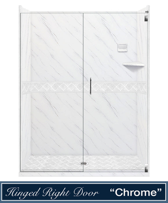 American Bath Factory Carrara Marble Diamond Alcove Shower Enclosure Kit