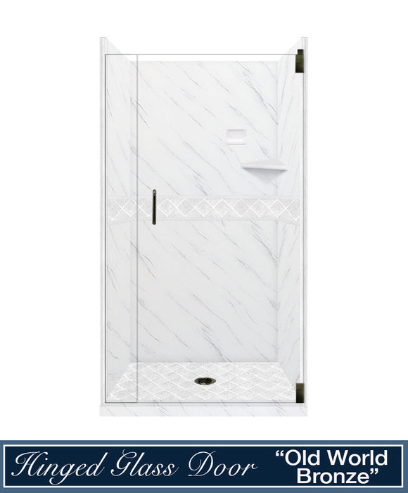 American Bath Factory Carrara Marble Diamond Alcove Shower Enclosure Kit