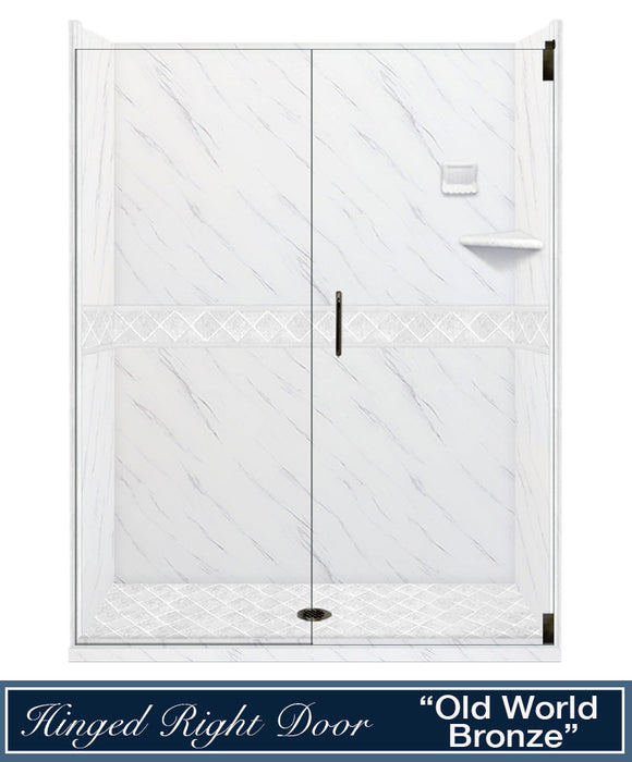 American Bath Factory Carrara Marble Diamond Alcove Shower Enclosure Kit