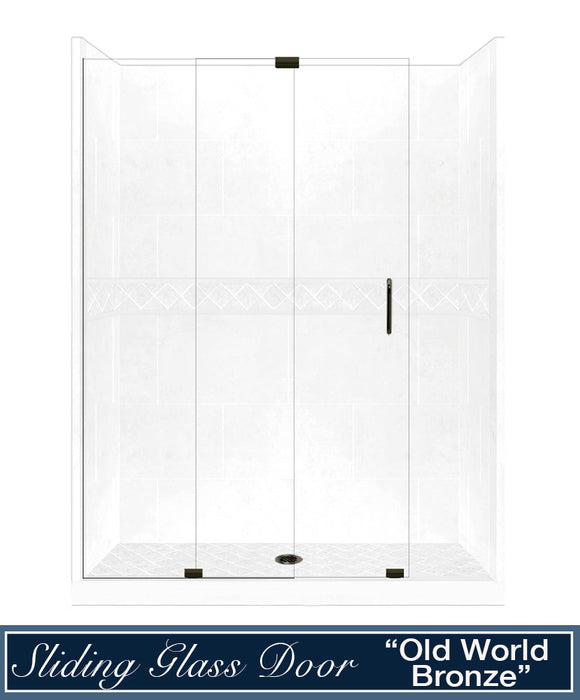 American Bath Factory Diamond Natural Buff  Alcove Stone Shower Enclosure Kit