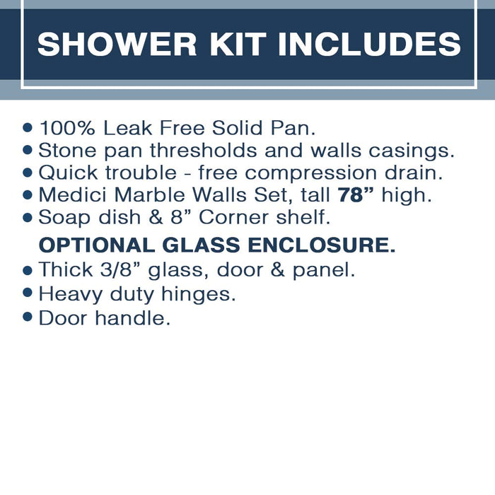 American Bath Factory Rafe Marble Diamond Alcove Shower Enclosure Kit